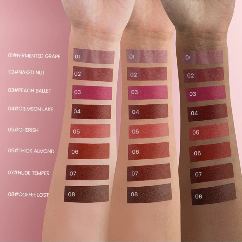 Pudaier 8-Color Matte Velvet Lipstick – Long Lasting & Moisturizing