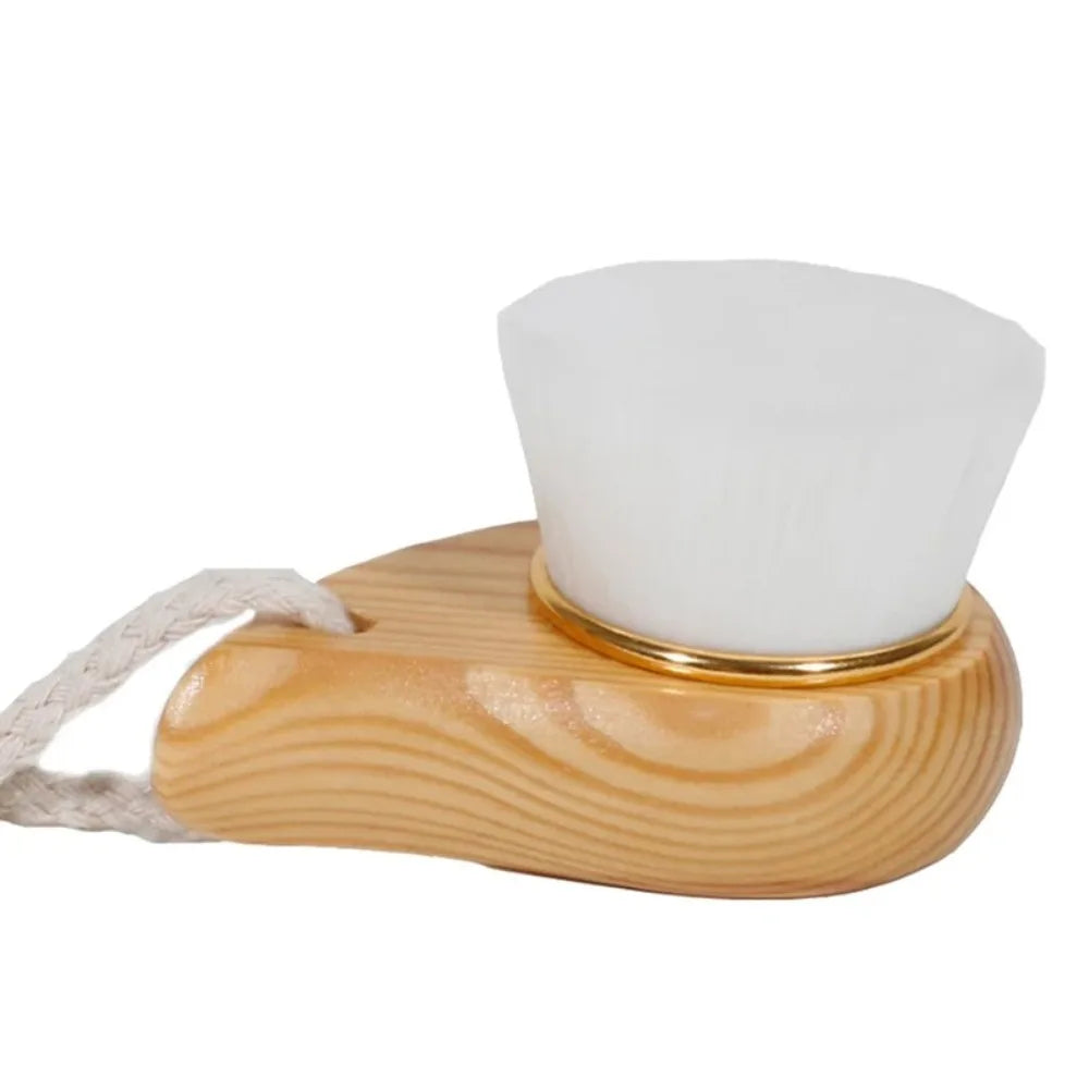 Soft Bristle Facial Cleansing Brush | Curved Wood Handle