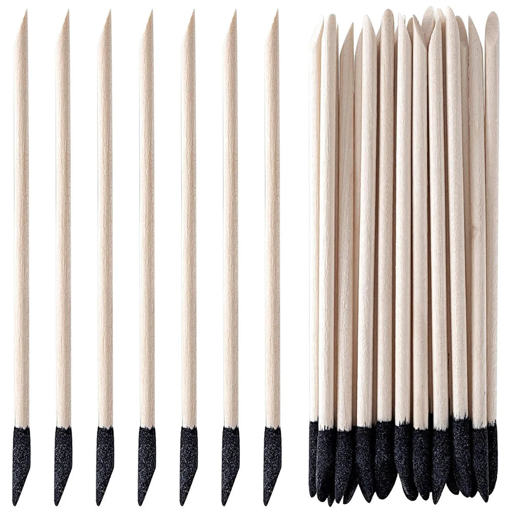 Wooden Nail Sand Tip Files & Cuticle Pusher Sticks – 10/20/40Pcs