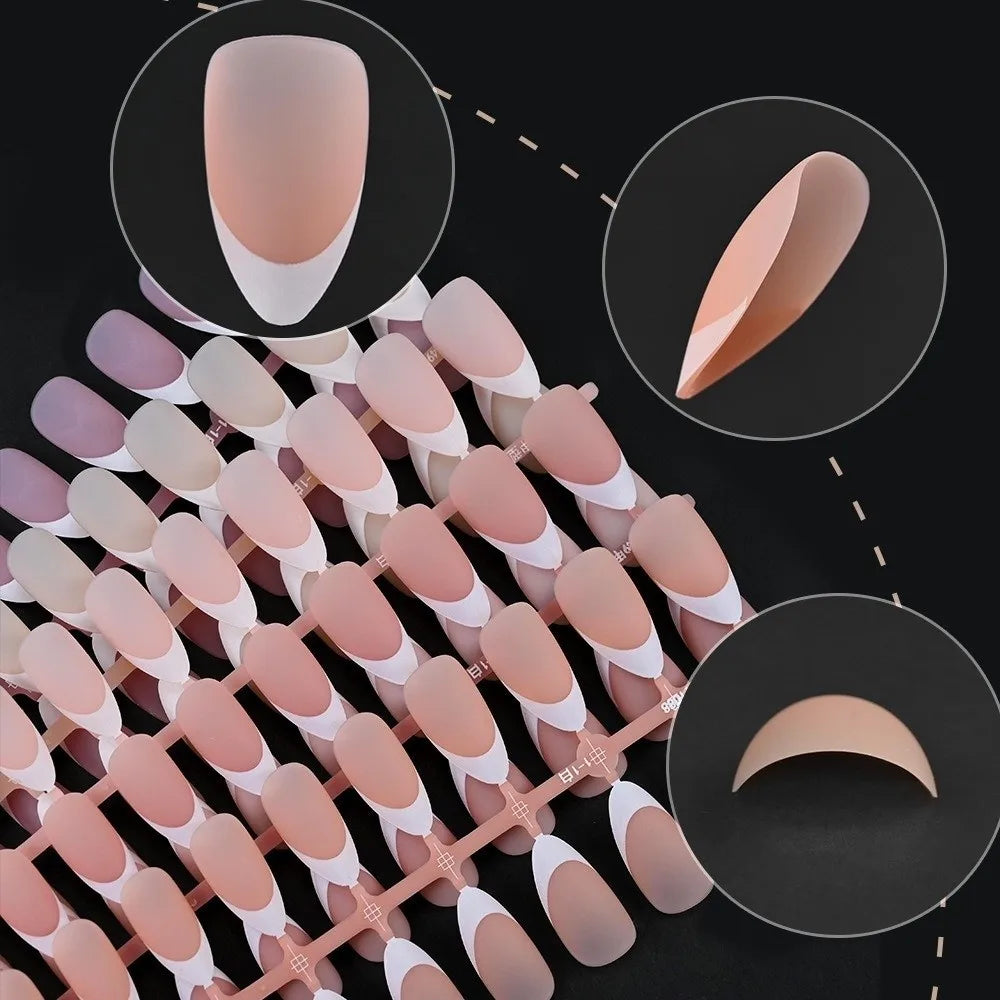 150Pcs Matte Almond Press On Nails – French Nail Tips Set