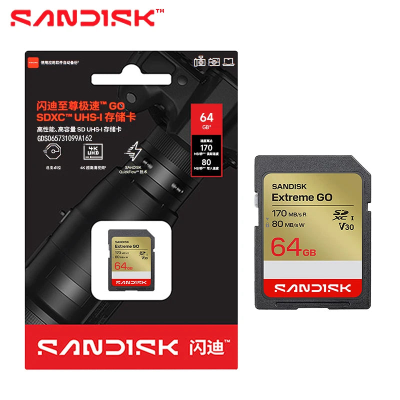 SanDisk Extreme GO SD Card UHS-I V30 | 32GB–256GB | 4K UHD SD Memory Card PRIMED