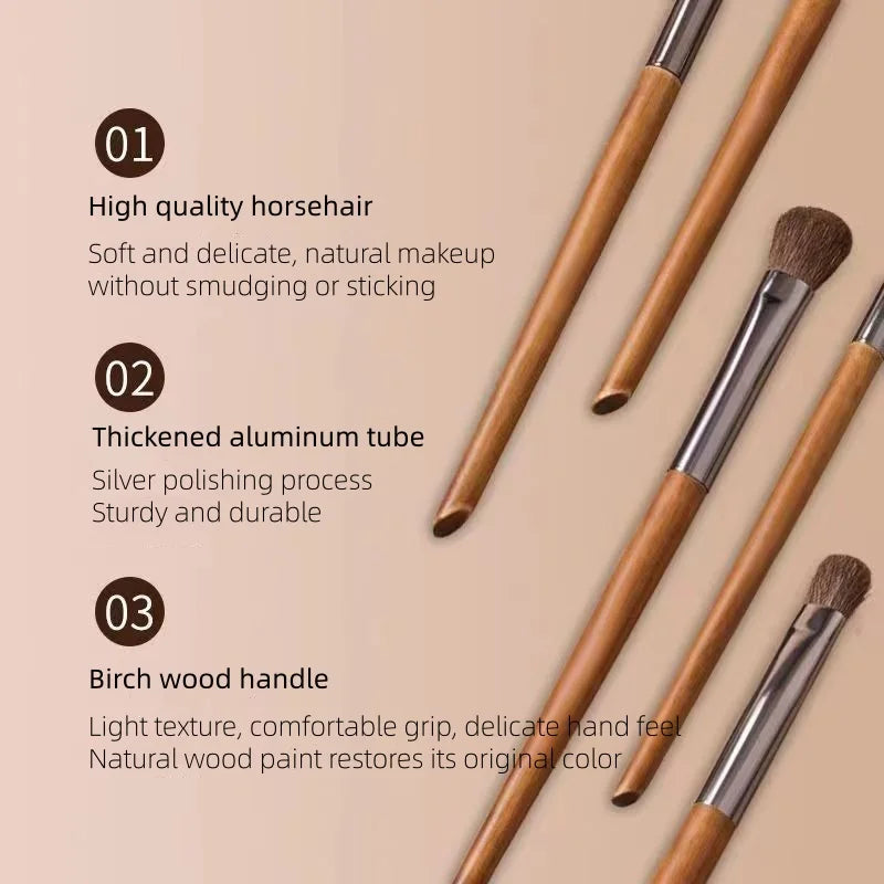 5-Pc Horse Hair Eyeshadow & Eyebrow Makeup Brush Set + Bag