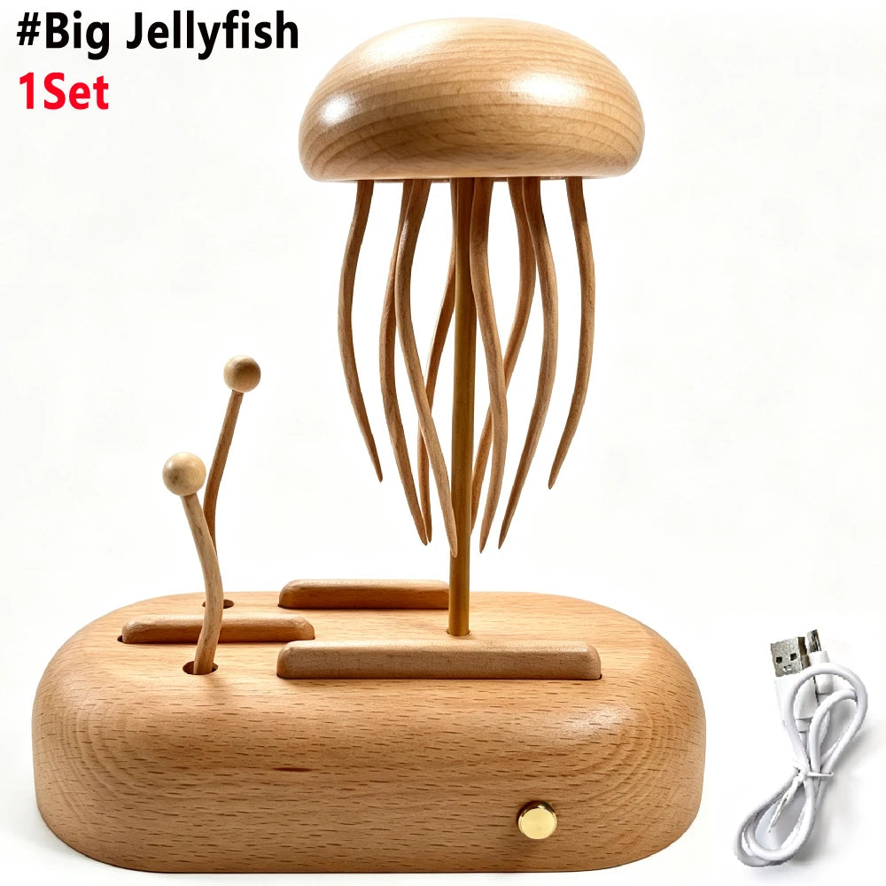 Wooden Jellyfish Automaton Sculpture – Kinetic Desk Decor