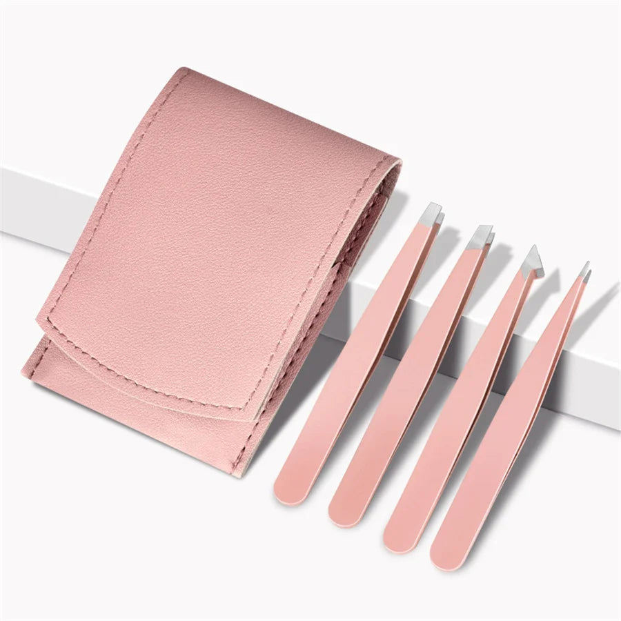 Stainless Steel Slanted Eyebrow Tweezers | Colorful Combo Set