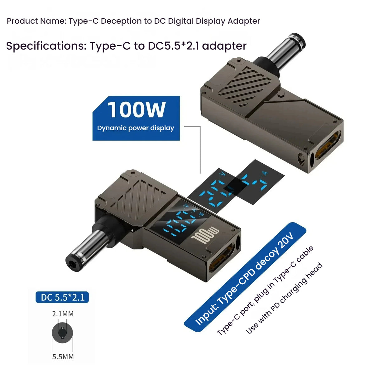 TISHRIC 100W USB-C PD to DC Laptop Charging Adapter 5A Laptop Charging Adapter PRIMED 5521 China Mainland