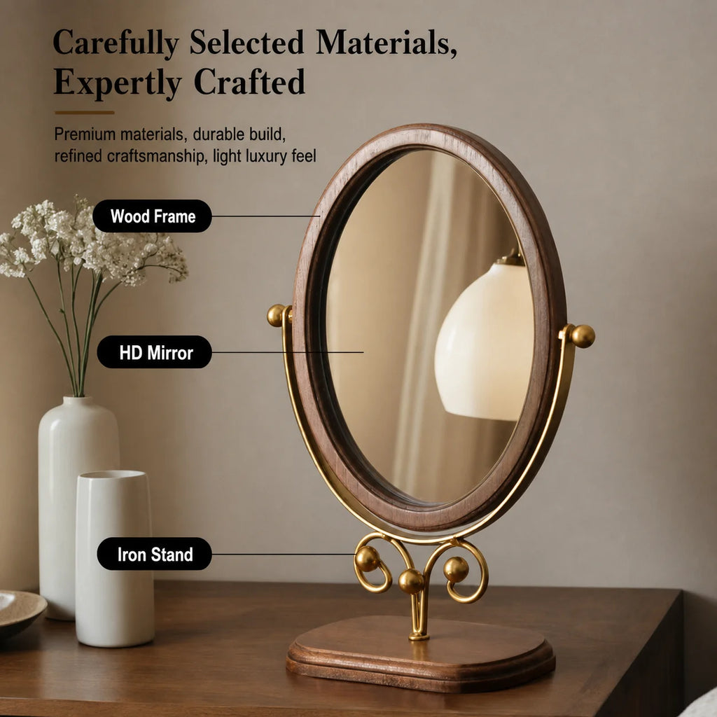 Vintage Oval Vanity Mirror – 360° Rotatable Tabletop Makeup Mirror Tabletop Vanity Mirror PRIMED
