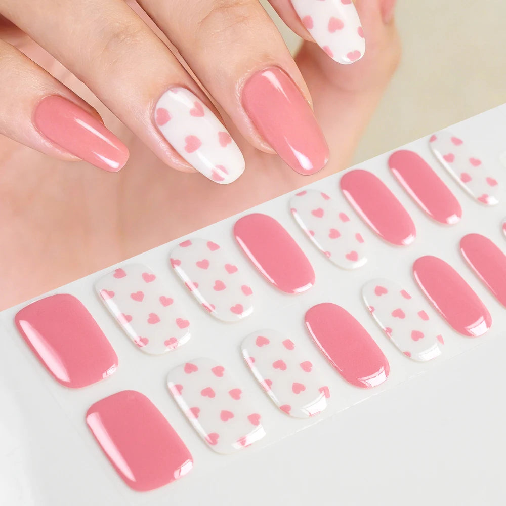 Pink Cherry Flower UV Gel Nail Stickers – Semi-Cured Strips