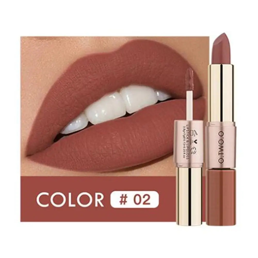 O.TWO.O 2-in-1 Matte Lipstick & Lip Gloss – 12 Colors Matte Lip Gloss PRIMED 02