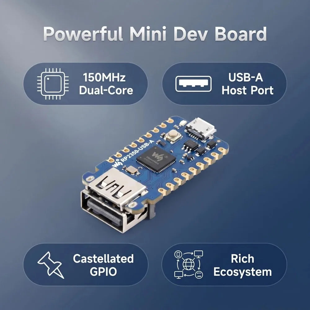 TISHRIC RP2350A USB-A Mini Dev Board 150MHz 520KB SRAM 2MB Flash Microcontroller Dev Board PRIMED