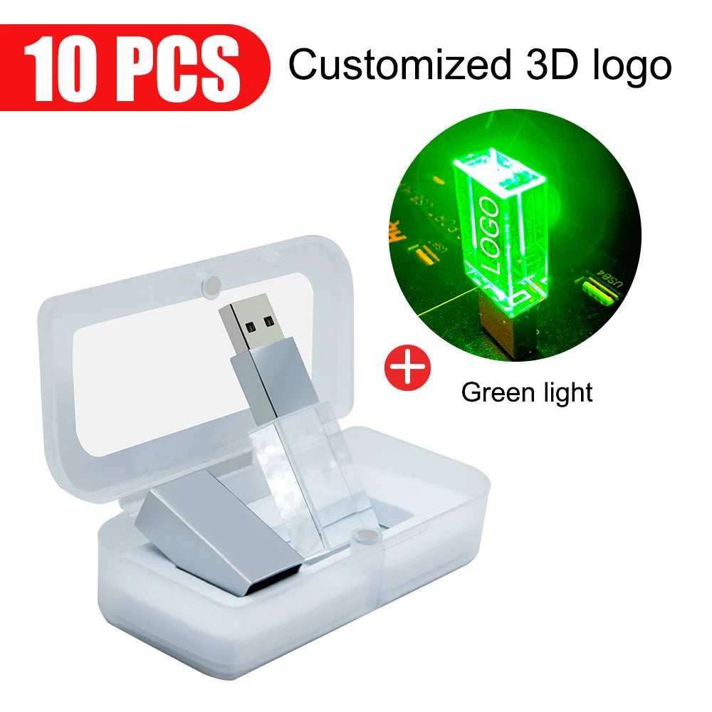 10-Pack 128GB Crystal LED USB Flash Drives | Free Custom Logo USB Flash Drive PRIMED 4GB Silver-Green-box