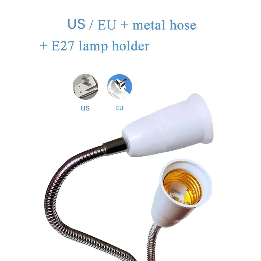 Flexible Gooseneck E27 Lamp Socket Converter – EU/US Plug Lamp Socket Converter PRIMED
