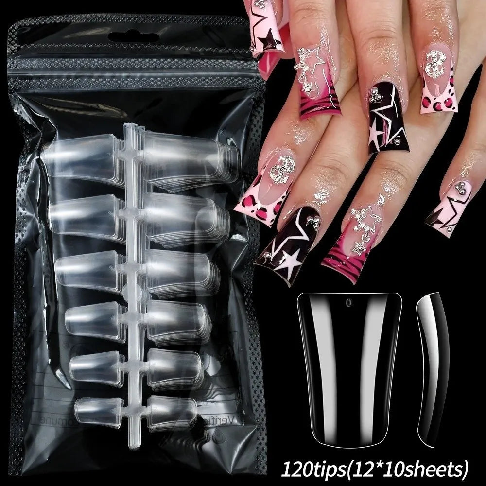 120Pcs Duck Nail Tips – Wide Transparent Press On Nails Y2K Press On Nail Tips PRIMED