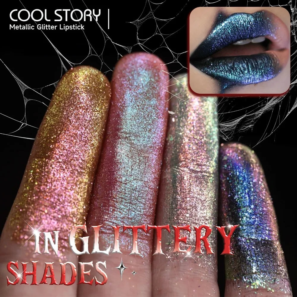 15-Color Metallic Glitter Lipstick – Pearlescent Shimmer Set