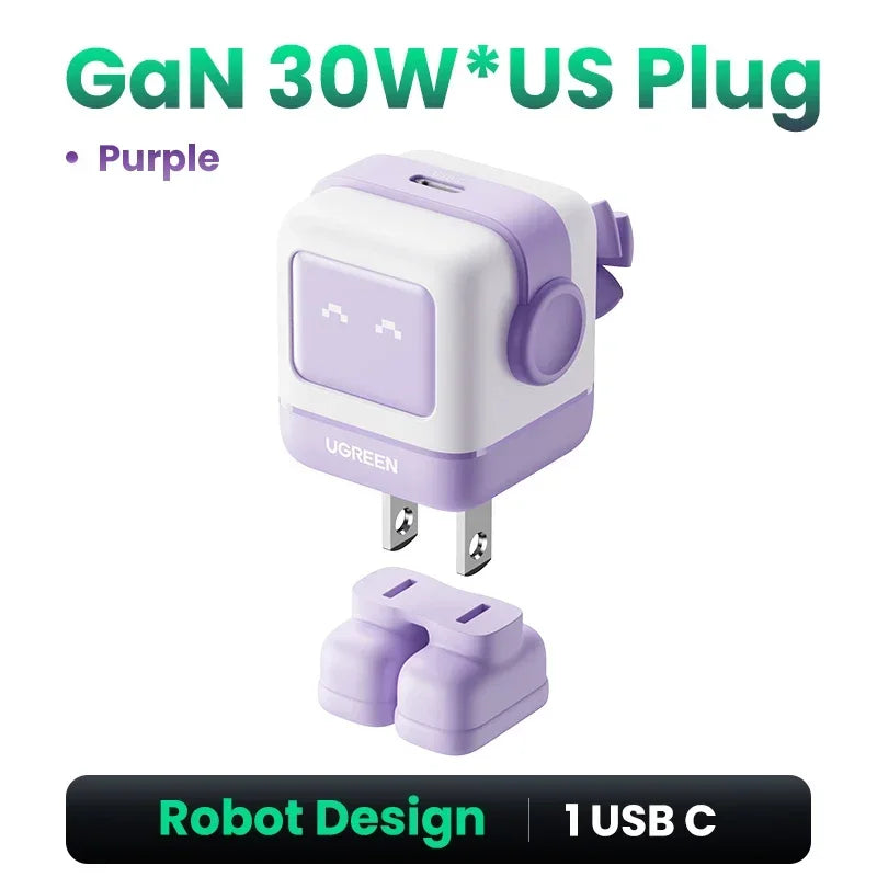 UGREEN 30W GaN USB-C Fast Charger PD3.0 PPS – Robot Design GaN USB-C Charger PRIMED US Plug 30W Purple China Mainland