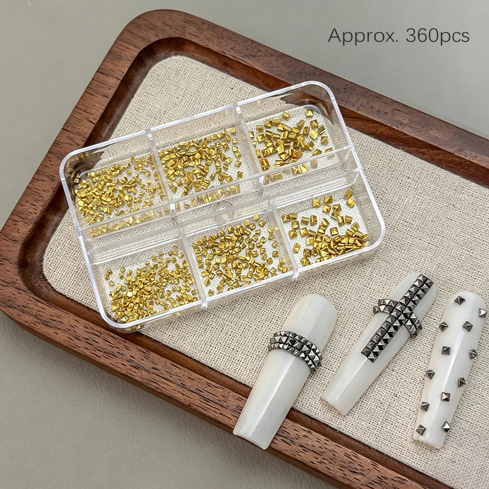 6-Grid Punk Metal Rivet Nail Charms – 3D Steel Beads & Gems Nail Art Charms PRIMED A2