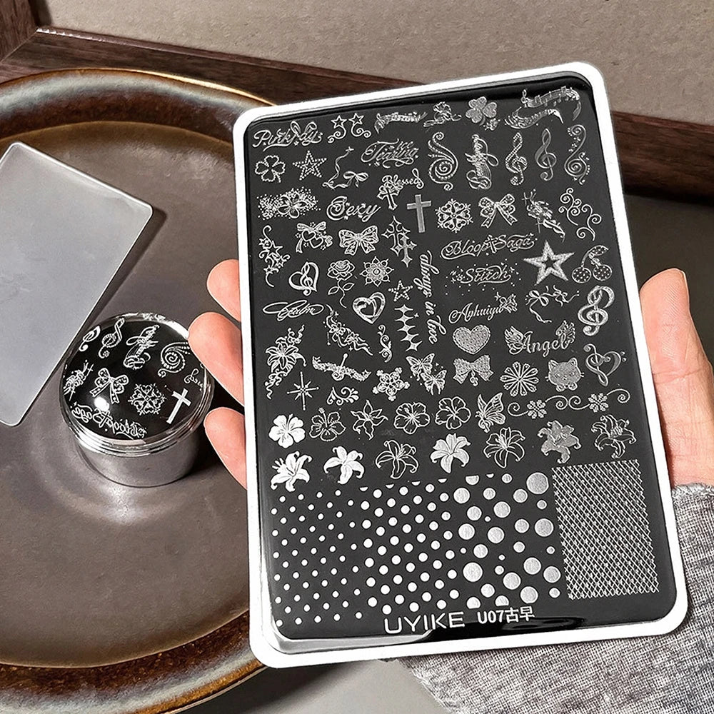 Retro Floral Nail Stamping Plate – Lily, Bows & Polka Dots