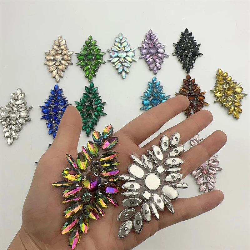 Iron-On Rhinestone Floral Applique – Crystal Patch for Bridal DIY