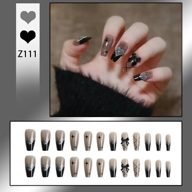 French Press On Nails Set – 24 Short Acrylic Tips with Glue