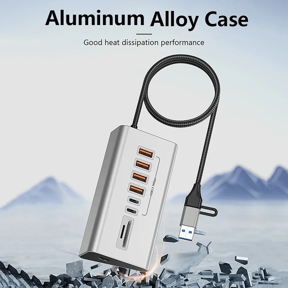 USB 3.2 Docking Station 8/9-Port 10Gbps Type-C Hub Aluminum