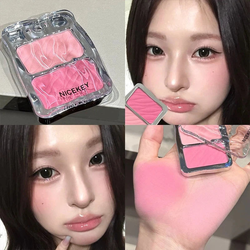 Two-Color Matte Blush Peach Pink Waterproof Contour Rouge Blush Compact PRIMED