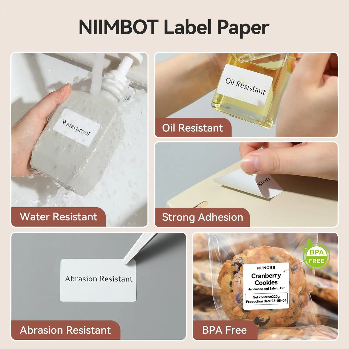 Niimbot Thermal Label Rolls 5-Pack | Waterproof B1 B21 B203 Thermal Label Rolls PRIMED
