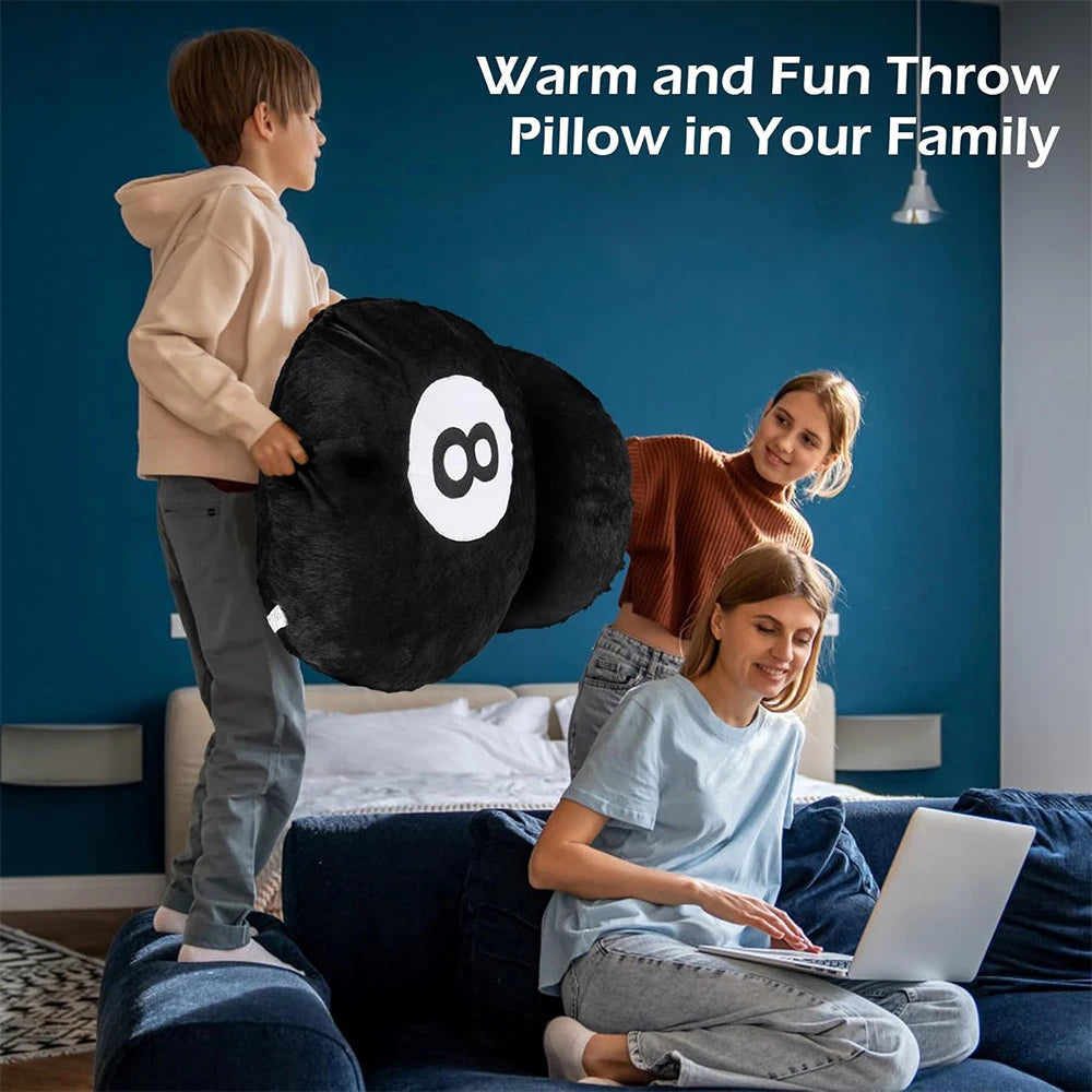 8 Ball Plush Throw Pillow 35cm – Round Billiards Cushion Decorative Throw Pillow PRIMED