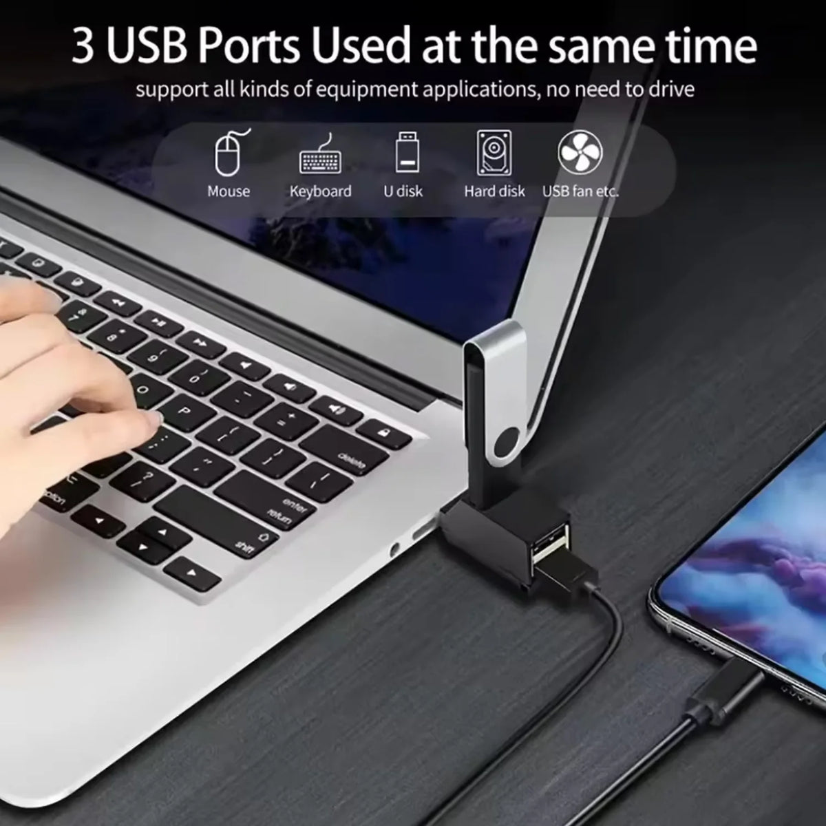 USB 3.0 Hub – 1 to 3 Port Mini Splitter Adapter for PC & Laptop