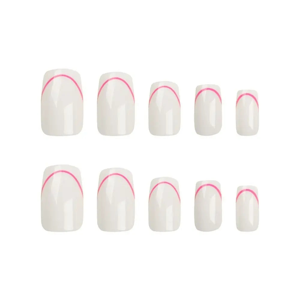 Long Square Press-On Nails Zebra Stripe Rose Red French Tips 24pc