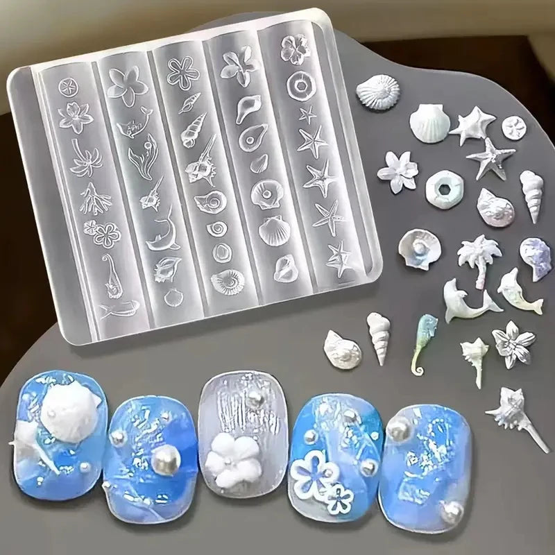 Ocean 3D Nail Silicone Stamping Mold – Shell, Sea Star & Dolphin
