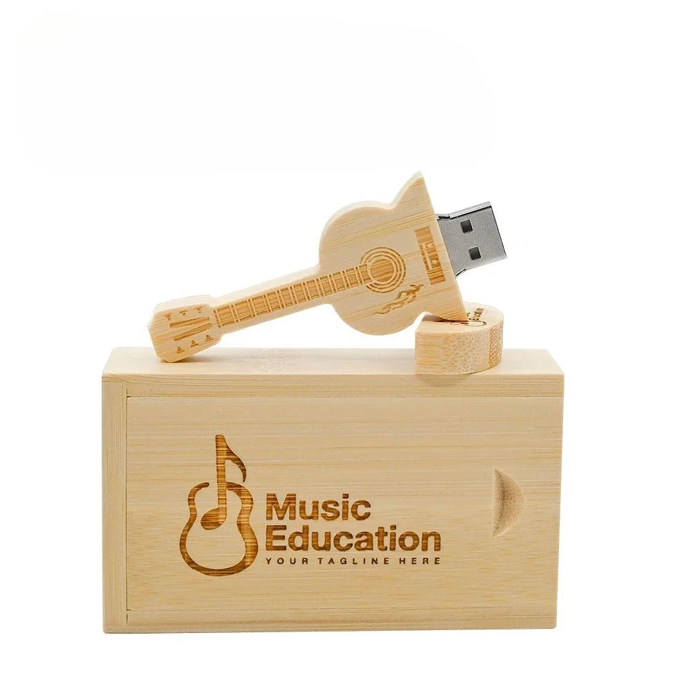 Wooden Guitar USB Flash Drive 20-Pack | Custom Logo 4–64GB Custom USB Flash Drive PRIMED