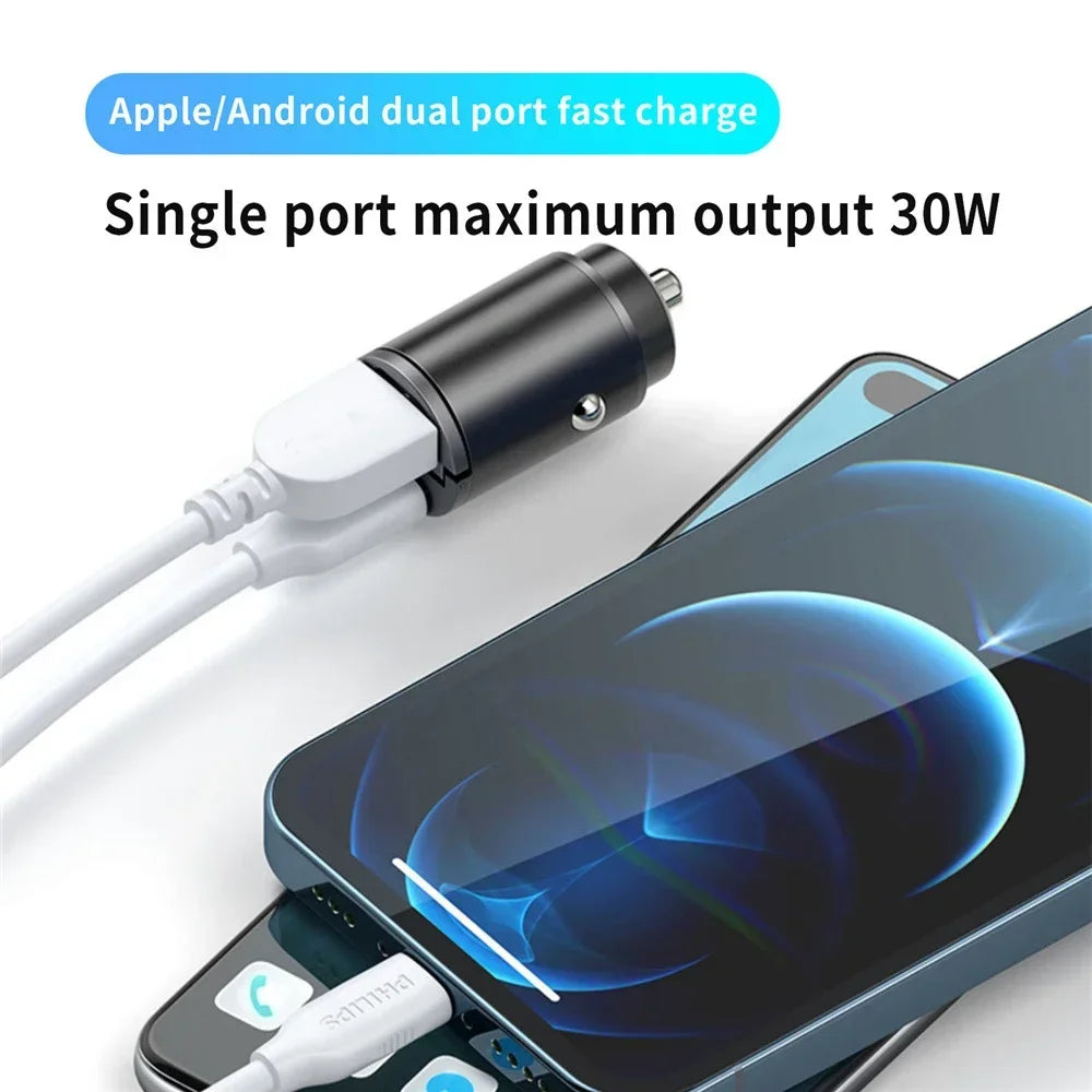 200W QC3.0 PD Mini Car Charger USB-C Fast Charging 12-24V Car Charger PRIMED