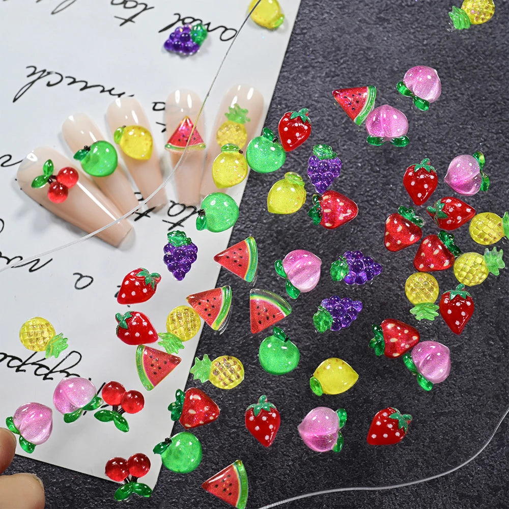 50Pcs 3D Strawberry Nail Charms – Kawaii Flat Back Resin Gems Nail Art Charms PRIMED