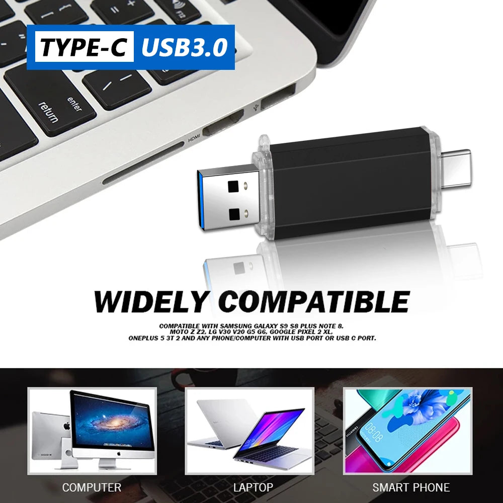 USB 3.0 Type-C 2-in-1 Flash Drive 8GB–128GB | Bulk 10/50 Pack USB Flash Drive PRIMED