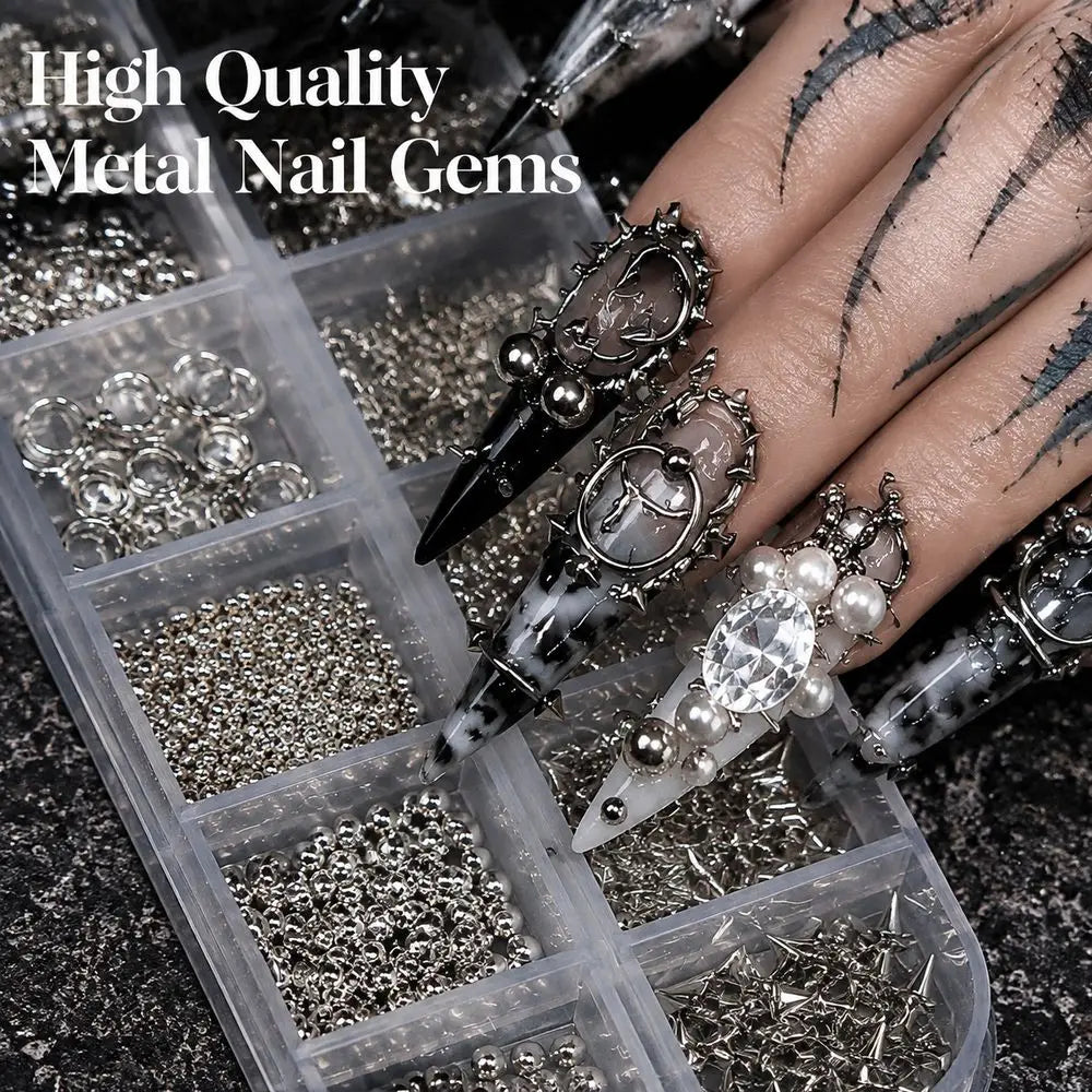 Metal Nail Art Charms 2-Box Set – Gothic Rivets, Studs & Stars Nail Art Charms PRIMED