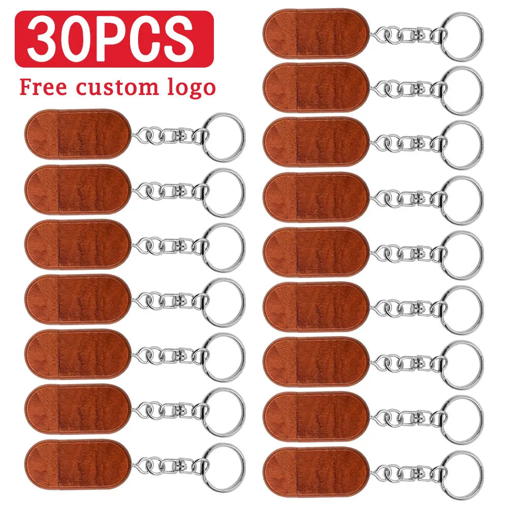 Wooden USB Flash Drive Custom Logo Key Chain | 4–32GB Bulk Wooden USB Flash Drive PRIMED 4GB Red-30p