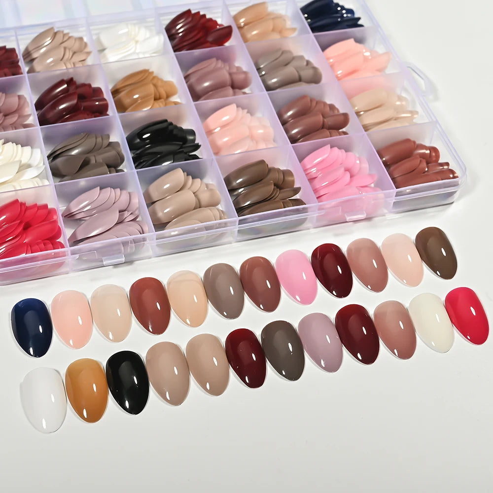 576 Pcs Short Almond Full Cover False Nails – Colorful DIY Set False Nail Tips PRIMED