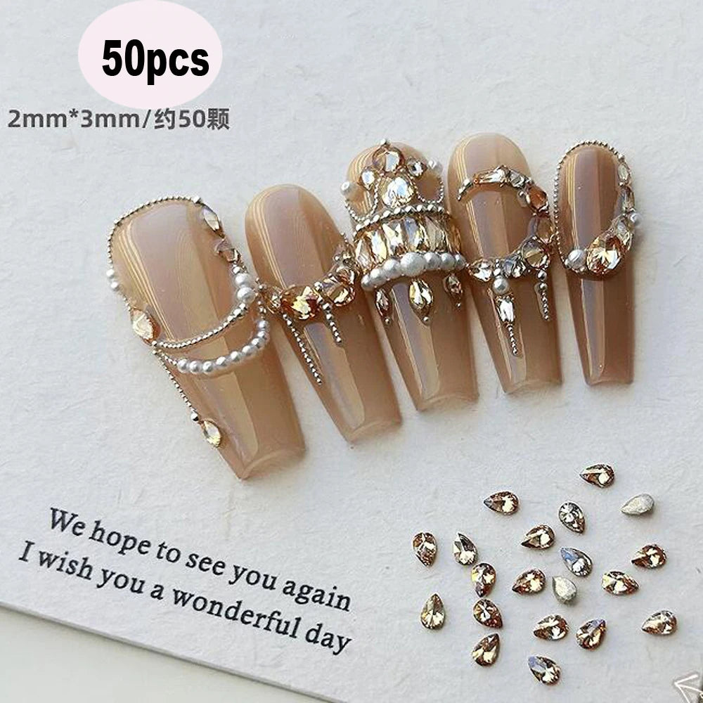 50Pcs Pink Zircon Nail Rhinestones Heart & Oval Manicure Charms Nail Art Rhinestones PRIMED ZD122-1