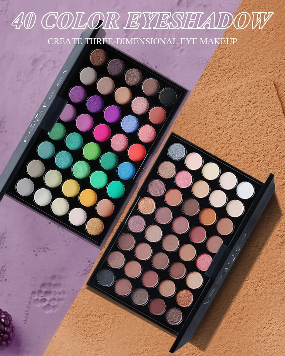 40-Color Eyeshadow Palette – Matte, Glitter & Shimmer Nudes Eyeshadow Palette PRIMED