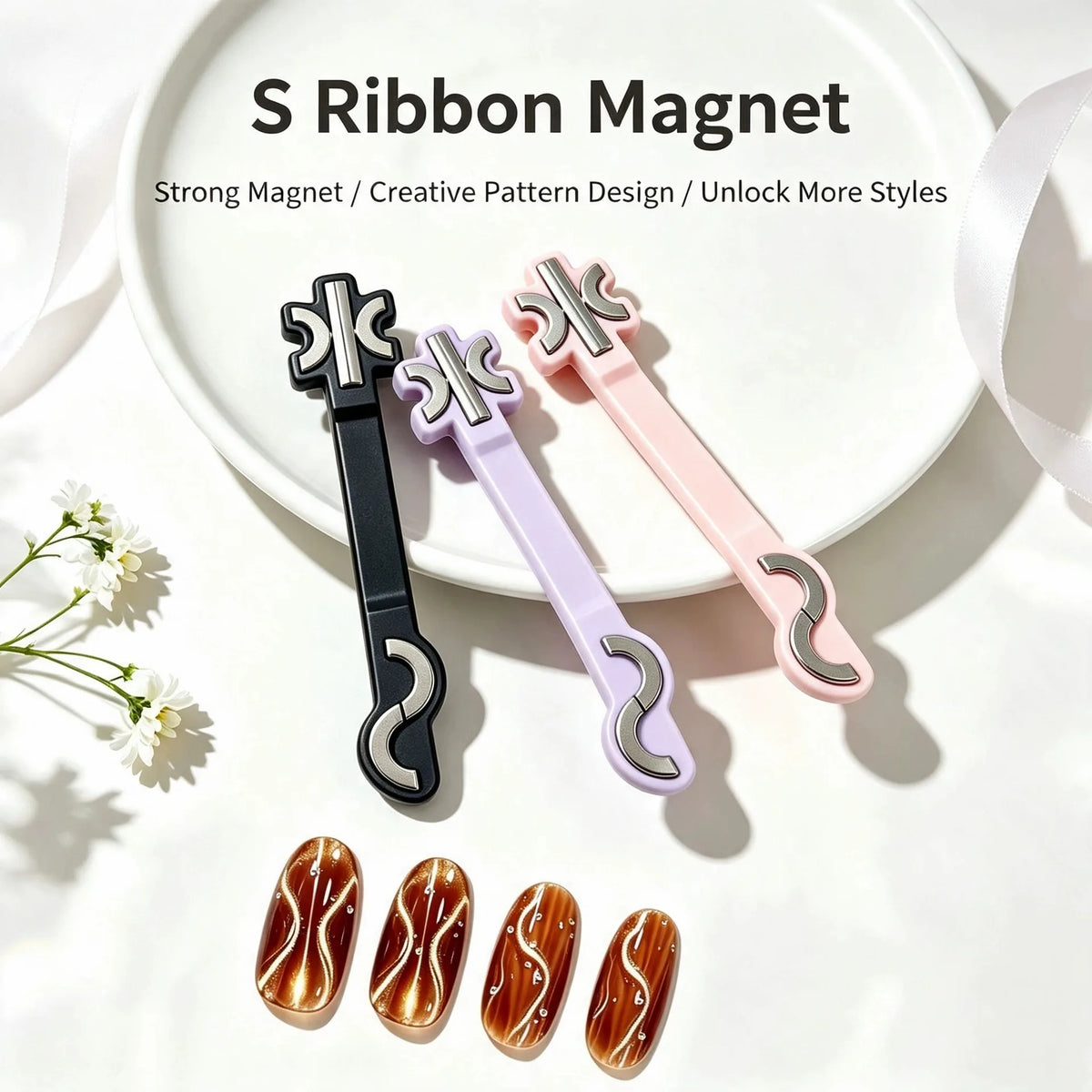 S-Shaped Cat Eye Nail Magnet Wand – Wave & Swirl Patterns