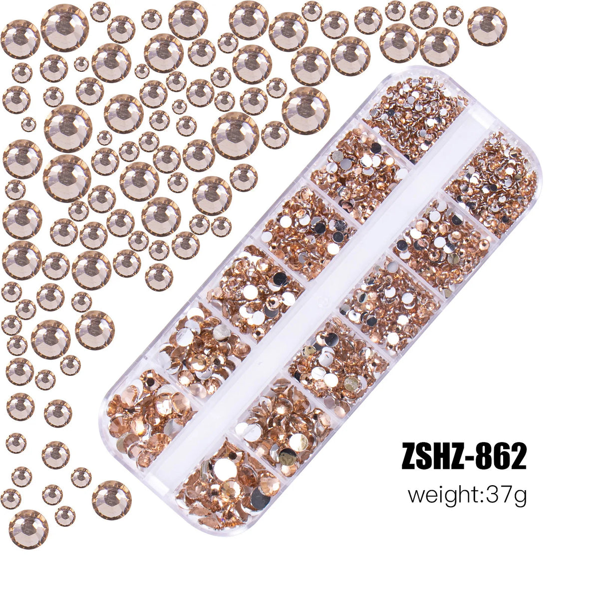 Mixed Size Flatback Glass Rhinestones 12-Grid Box SS6–SS30