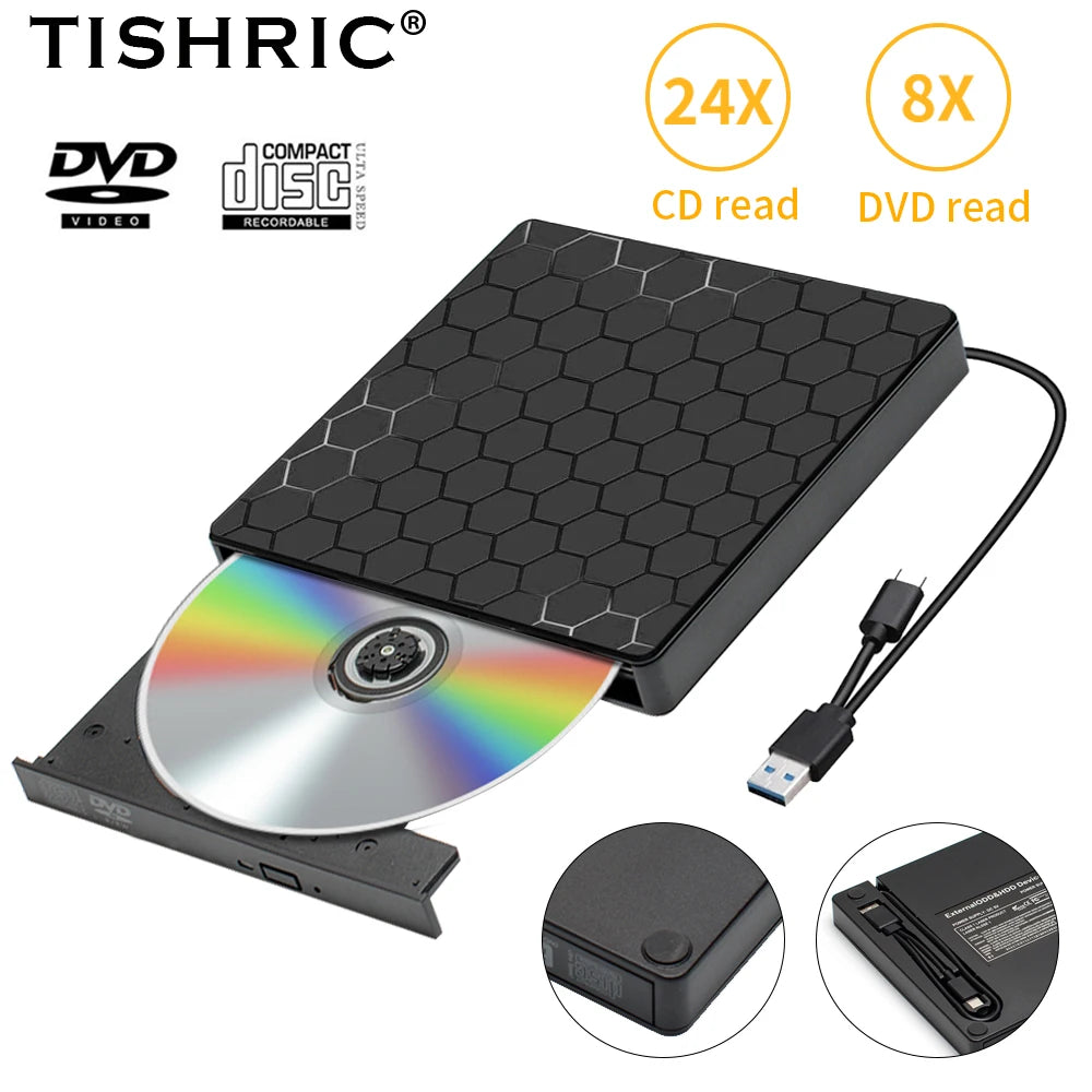 TISHRIC USB External DVD Drive CD Player USB 3.0 Type-C