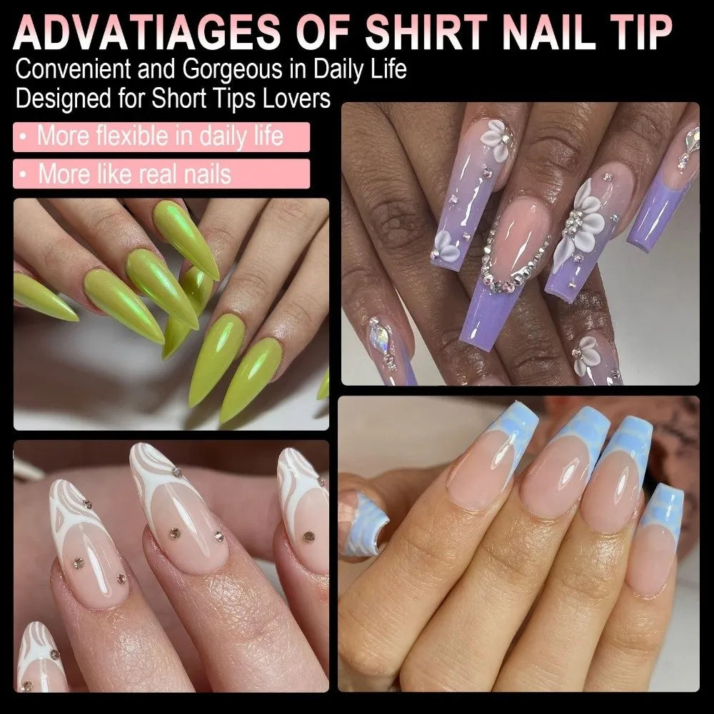 240pcs French Soft Gel Nail Tips – Almond Coffin Square