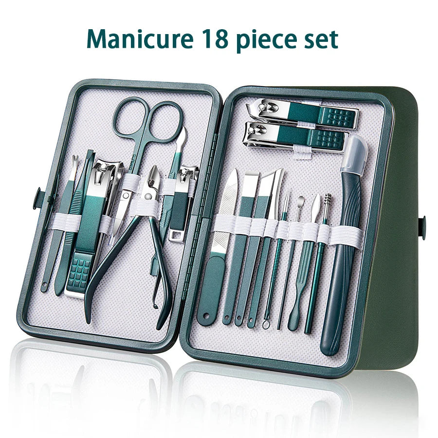 Stainless Steel Manicure Set 6–18 Pcs with Leather Case | Gift Manicure Tool Set PRIMED 18pcs set