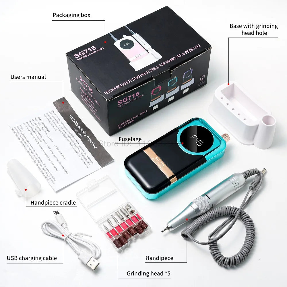 45000 RPM Rechargeable Nail Drill Machine | Portable Sander Electric Nail Drill PRIMED