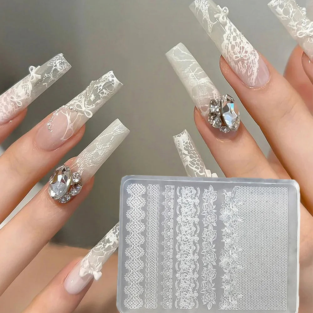 Lace Nail Silicone Mold – Rose, Plaid & Snowflake Embossing Nail Art Mold PRIMED