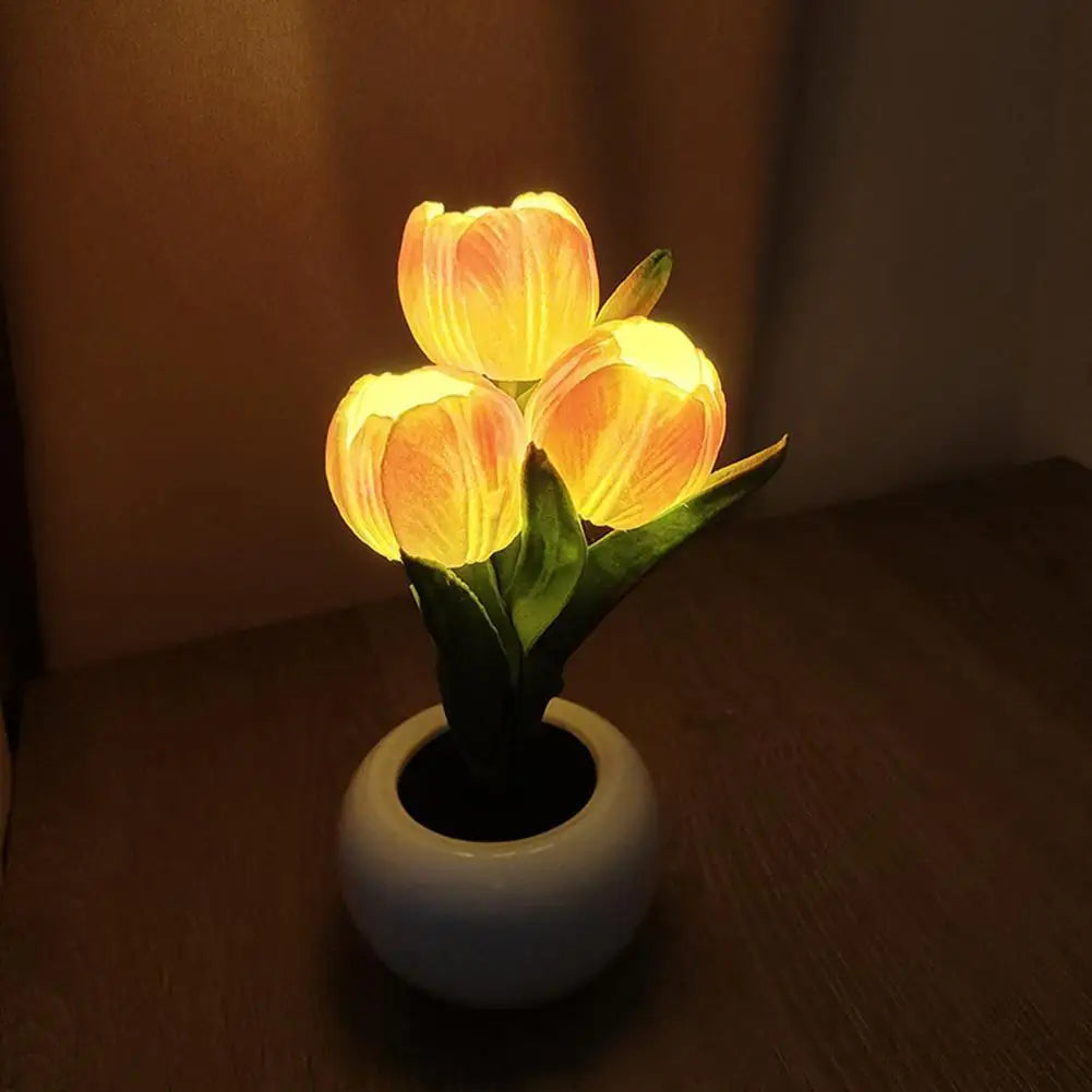 LED Tulip Potted Plant Table Lamp – Warm Night Light Gift LED Table Lamp PRIMED