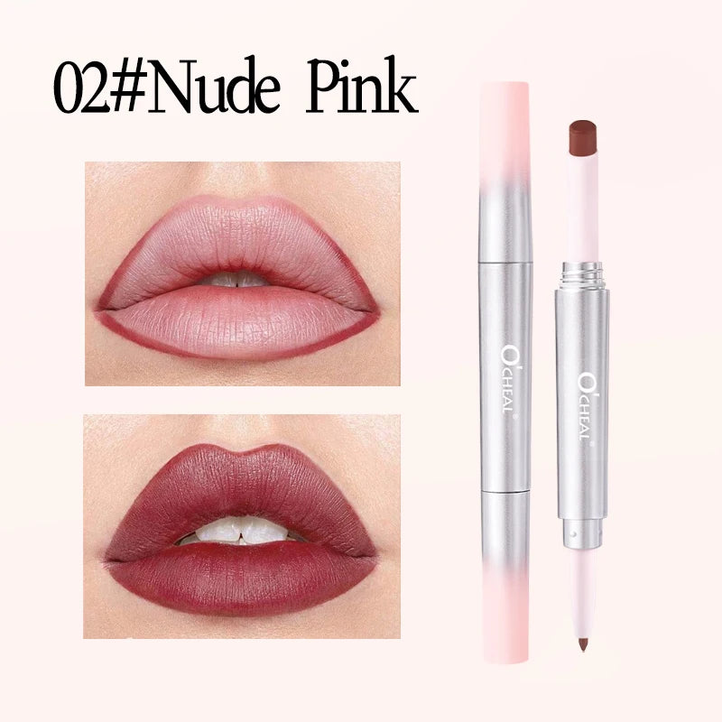 OCHEAL 2-in-1 Matte Lip Liner & Lipstick Pen | Long-Lasting Lip Liner Lipstick PRIMED 02 Nude Pink Full Size