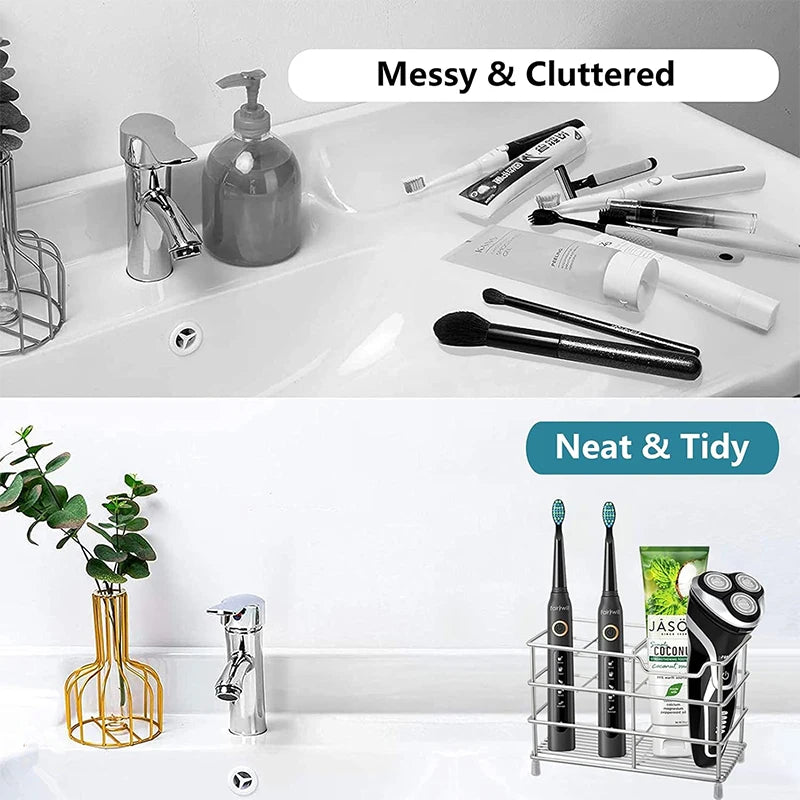 Stainless Steel Toothbrush & Toothpaste Holder Organizer