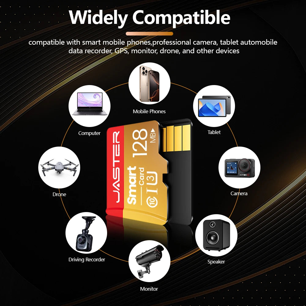 JASTER Gold TF SD Card 64MB–512MB Class 10 U3 V30 A1 Flash Memory Card PRIMED