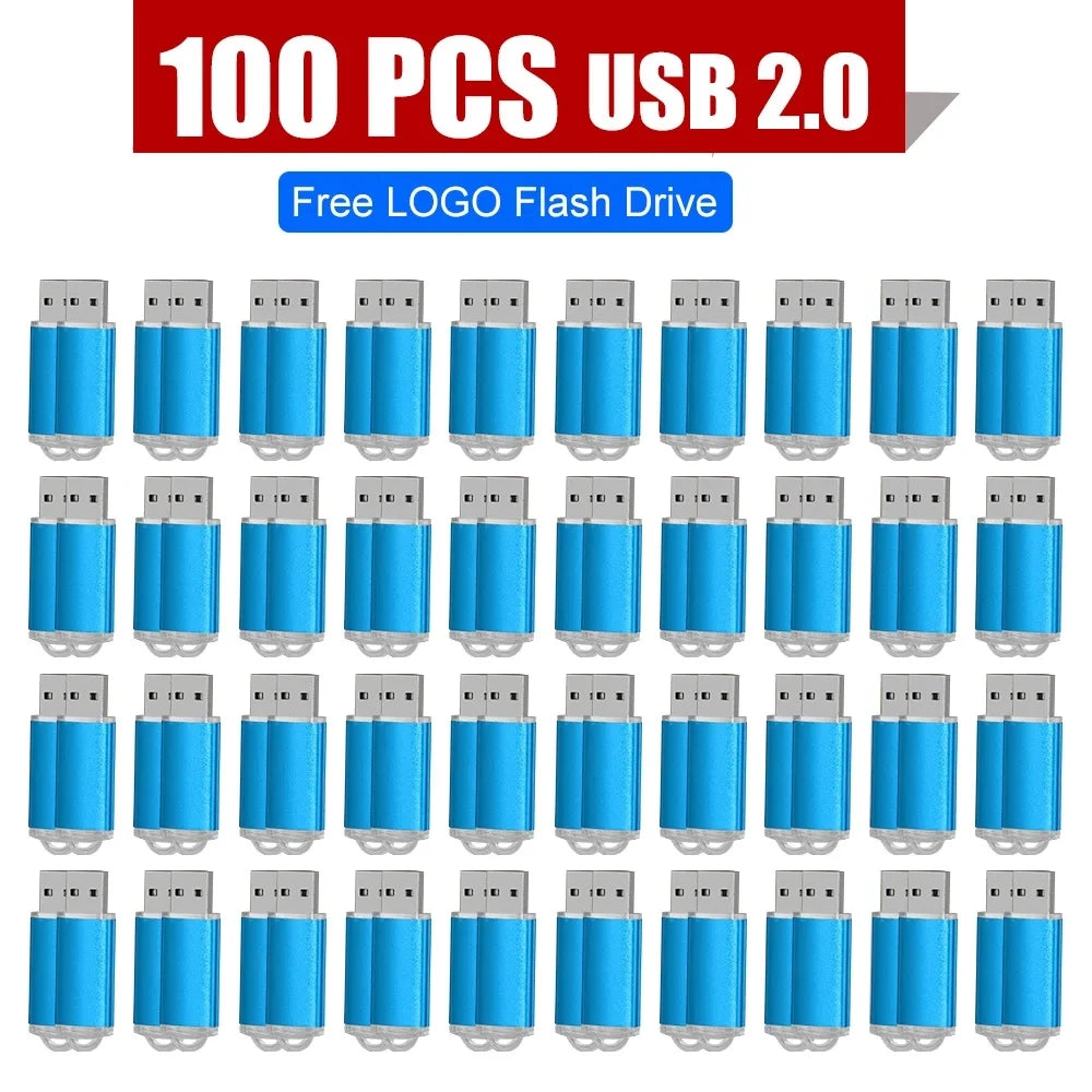 100-Pack Custom Logo Metal USB 2.0 Flash Drives 4GB–128GB USB Flash Drive PRIMED 4GB x 100PCS blue-B